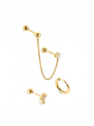 ONE Cross Gold Earrings Set