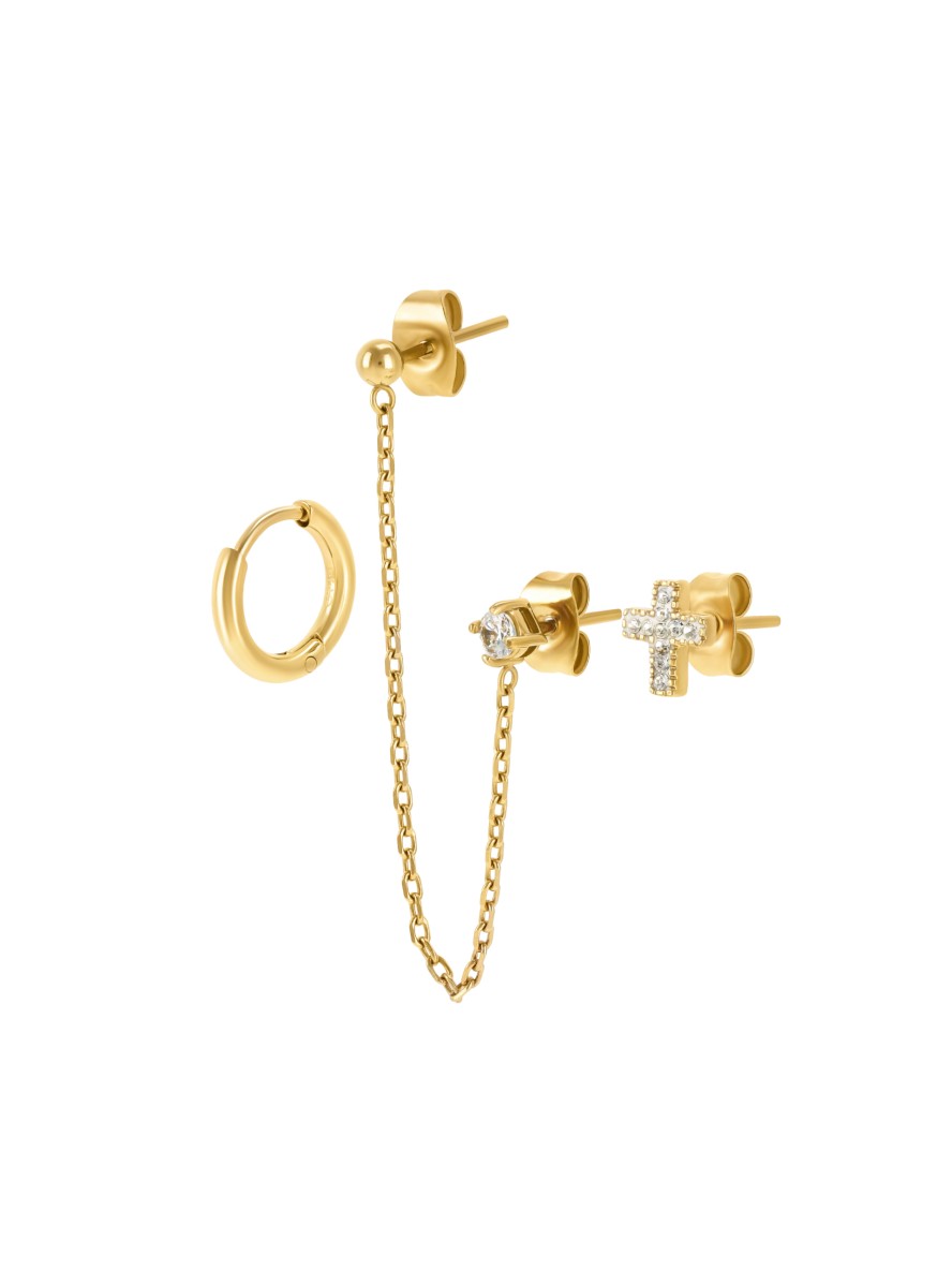 Ensemble de Boucles d"Oreilles One Crossed Gold