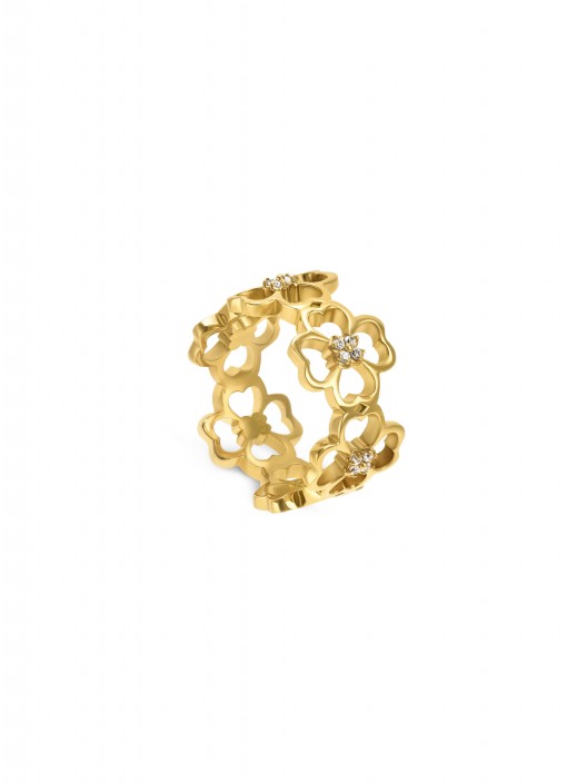 Anel One Lucky Flower Crystal Gold