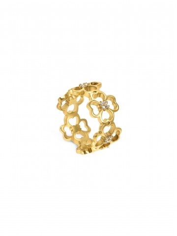 Anel One Lucky Flower Crystal Gold