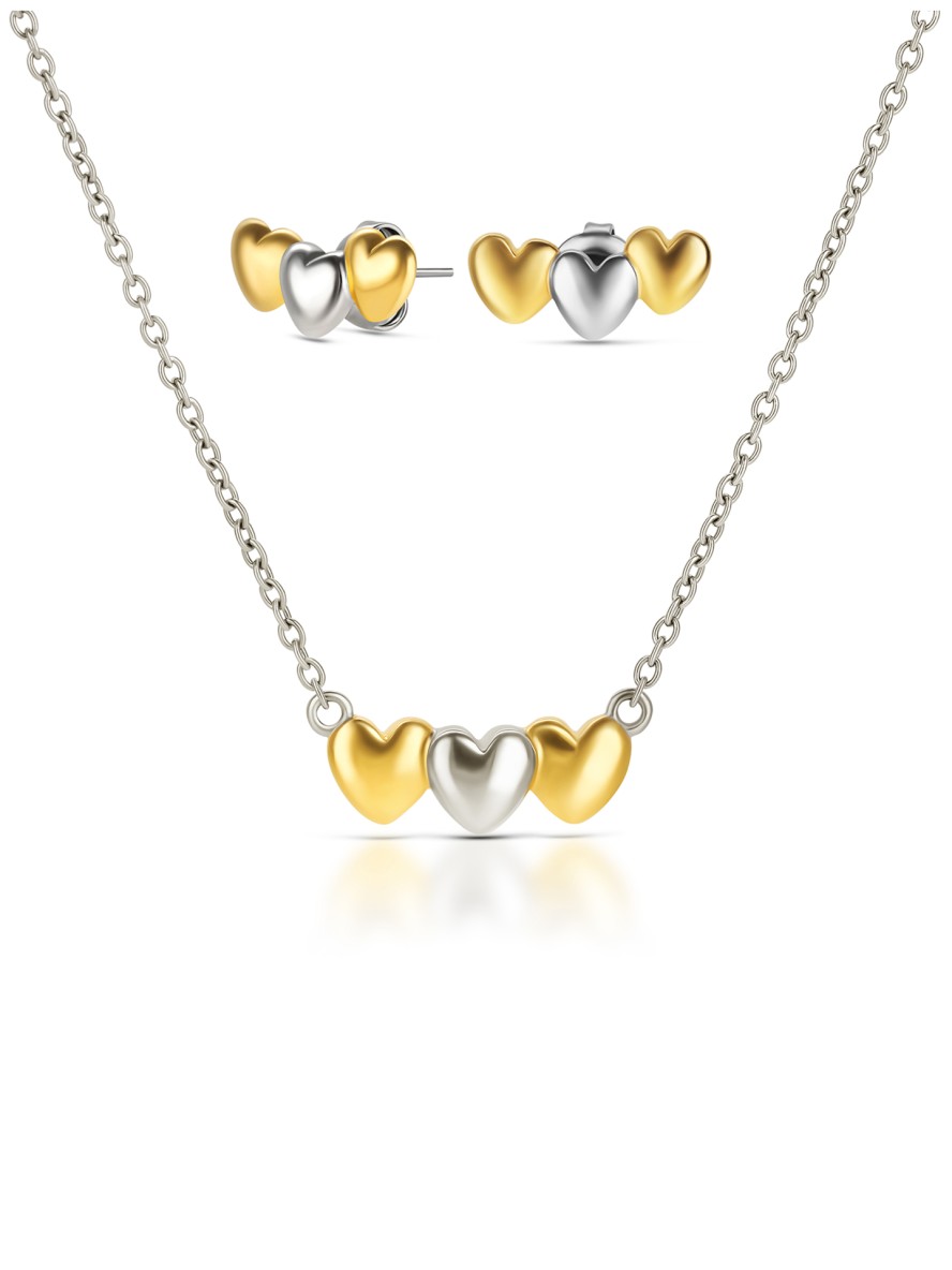 Crazy Heart Gold & Silver ONE Necklace & Earrings Set